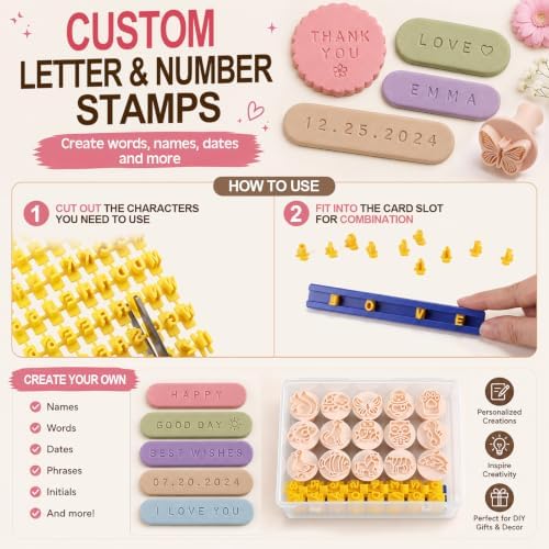 30 Pcs Animal Pattern Clay Modeling Stamp Set with 72-Character Letter Stamps and Storage Box, Animal Pattern Stamps for Polymer/Ceramic Clay, Pottery Craft, Cookie and Jewelry Making
