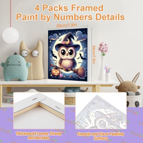 4 Pack Halloween Paint by Number for Kids with Wooden Frame - Wooden Easel