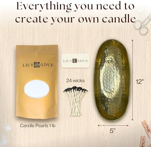LILY LADUE Sand Candle Kit - 1Lb/16Oz Pearled Candles Sand and Wicks (24) with Gold Holder, Unscented Aroma Beads, Reusable Pearled Candle Wax for DIY Home Kit, Powder Beads Refill Available