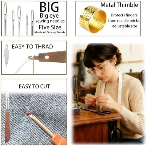 70PCS Big Eye Steel Sewing Needles Kit, Stainless Set for Hand Sewing