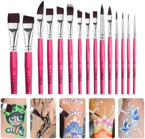 Face Paint Brush Set, 15pcs Artist Brushes for Body Face Painting,Acrylic Painting Watercolor Oil Gouache – Perfect for Artists, Performers, Party Makeup