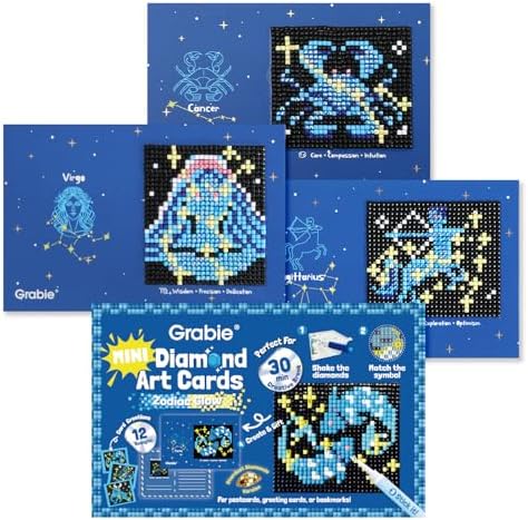 Grabie Mini Diamond Painting Cards Kit, 12 Pack Square Drill, Zodiac Glow