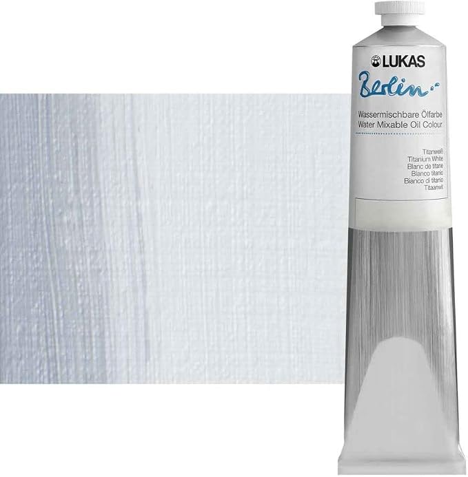 Lukas Berlin Pro Artists Water Mixable Oil Paint 200 ml Tube Titanium White, Water Soluble, Lightfast Pigments, Quick Drying, Easy Clean-Up, Eco-Friendly, Professional Quality, 40 Color Range