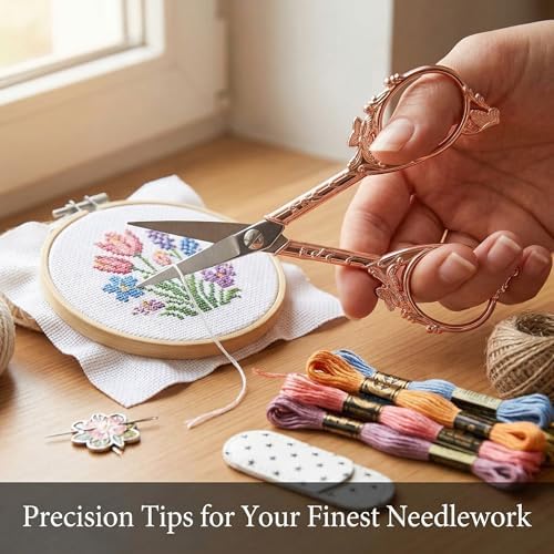 Crochet Scissors with Cover – Rose Gold Vintage Small Embroidery Scissors, Sharp Craft Scissors for Yarn Thread Sewing Needlework, Pretty Gift for Crocheter Quilter, 4.6 Inch