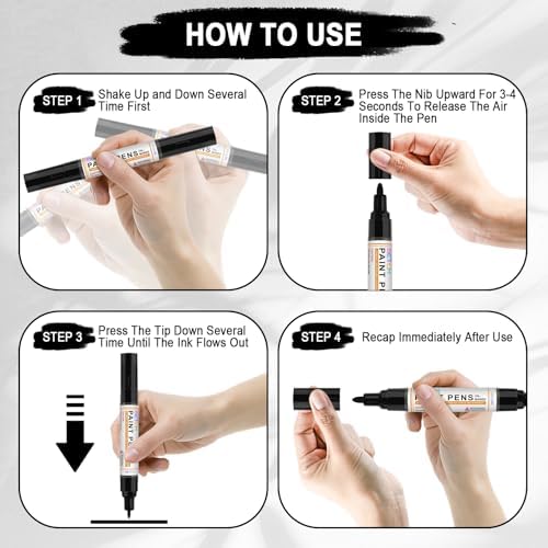 Betem 4 Oil Based Black White Paint Pens, Permanent Fabric Paint Markers