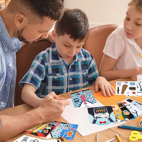 Sereliy 45 Set Father's Day Card Making Kits for Kids, Father's Day Shirt DIY Crafts, Bulk Father's Day Handmade Crafts for Classroom. (Father 45)