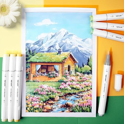 SFAIH Alcohol Markers Brush & Fine Tip 321 Set - Dual Tip Professional Artist Markers for Adult Coloring Books, Illustration, Manga, Animation, Architecture Sketching - Refillable Ink