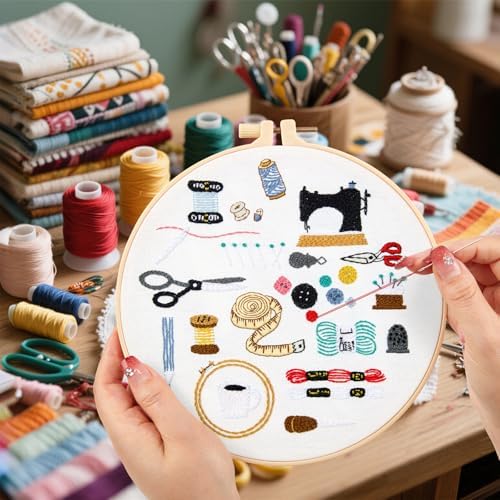 Crafmanoe Hand Embroidery Kits for Beginners Adults, Crewel Embroidery DIY Kits, Stamped Cross Stitch Kits for Beginners Adults Craft Kits for Women, Entire Set of Embroidery Supplies & Video Tutorial