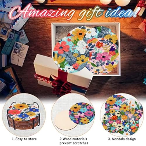 8 Pack Diamond Art Coasters,Wildflowers Diamond Painting Coasters Kits