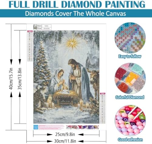 LKHMVCA Nativity Diamond Art Kits for Adults, 5D Diamond Painting Kits for Adults Beginners, DIY Full Round Drill Diamond Dot Painting Gem Art Kits for Adult, Home Wall Decor 11.8x15.7 Inch