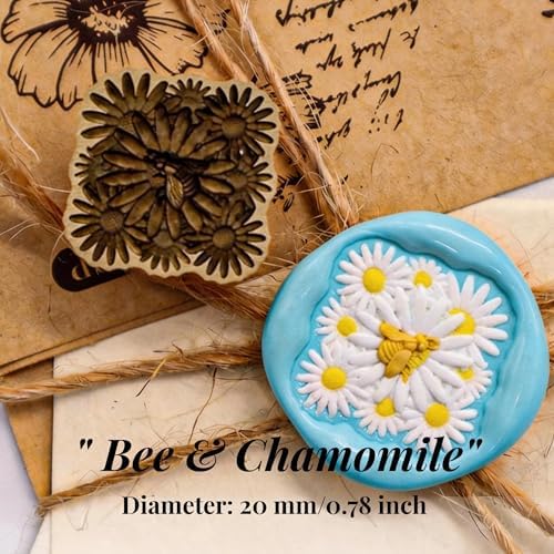 VANGOAL Wax Seal Stamp, Floral Series, 3D Embossed Brass Stamp Head with Wooden Handle, Vintage Sealing Kit for Wedding Invitations, Envelopes, Gift Wrapping, Letters and Crafts (Bee&Chamomile)