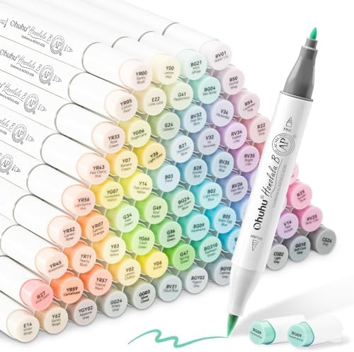 Ohuhu Alcohol Markers 96 Pastel Colors Brush& Fine for Adults Coloring