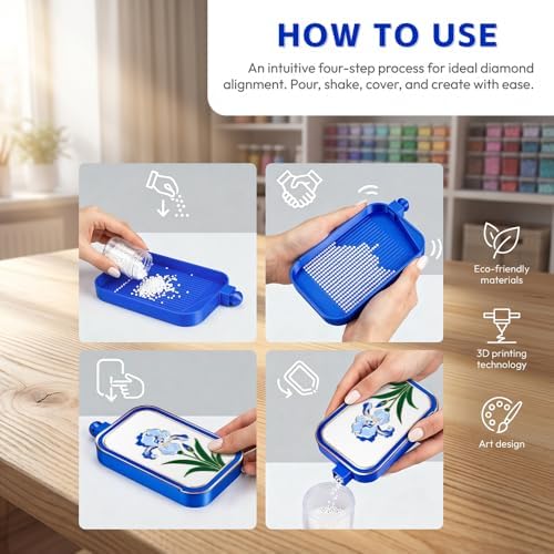 RaySoar 3D Printed Diamond Art Trays with Lids, High Edge Anti-Spill Rhinestone Tray with Exquisite Pattern for Diamond Art Accessories - Royal Blue