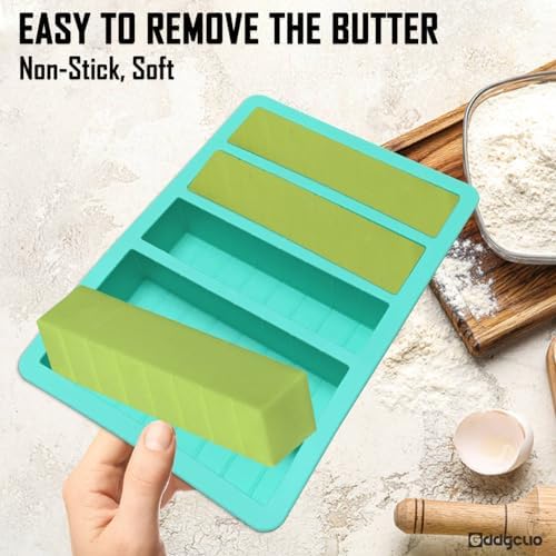 Silicone Butter Molds with Lid, Non-Stick Butter Tray with Butter Knife and Spatula, Reinforced Steel Frame Inside, Perfect for Making 5 Standard 8 Tbsp Butter Sticks, Energy Bar, 2 Pcs