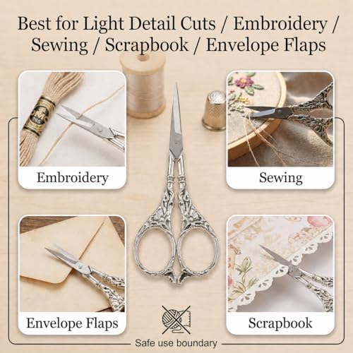 BIHRTC Vintage European Style Scissors Stainless Steel for Cross Stitch Cutting Embroidery Sewing Handcraft Craft Art Work DIY Tool(Silver) (Pack of 3)