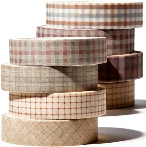 8 Rolls 10 mm Arts Adhesive Tapes, Gingham Washi Tape Charming Vintage Washi Tape Set Thin Retro Decorative Masking Tapes for Journals Scrapbooking DIY Crafts Planners Gift (Lattice)