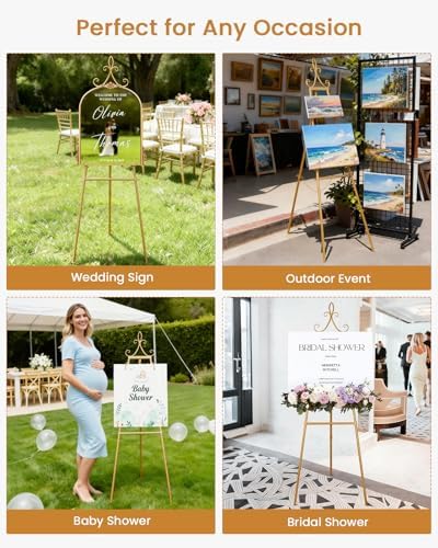 2 Pack Gold Easel Stand for Sign, 53.9" Heavy Duty Metal Display Easel with Storage Bag, Adjustable Art Easel for Wedding Sign, Welcome Sign, Picture