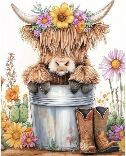 Natuyalo Highland Cattle Paint by Numbers Kits for Adults - Yak Flowers Paint by Number Adult, Animals Canvas Paint by Numbers for Adults, DIY Acrylic Painting Kits for Gifts Home Decor 16x20 inch