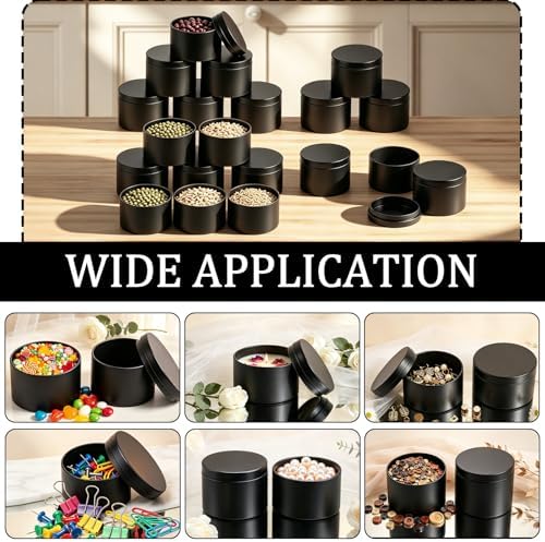 Candle Tins 4 Oz, Candle Tins with Lids, Metal Empty Candle Jars, Black Candle Jars for Making Candles, Small Tins with Lids, Bulk Candle Tins for Candle Making and Small Business (Black, 4oz-12pcs)