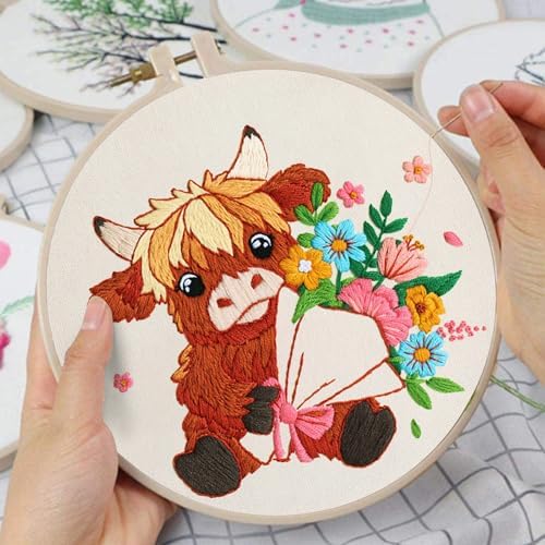 Nuberlic Highland Cow Embroidery Kit for Beginners