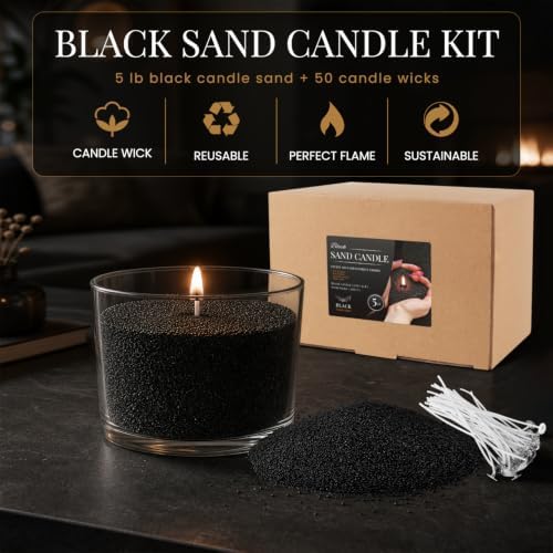 Black Sand Candle Wax Kit - 5LB Pearled Candle Sand with 50 Candle Wicks