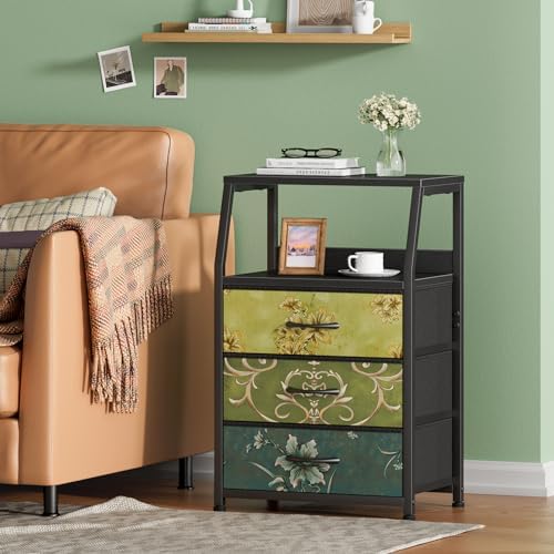 Furnulem Retro NightStand with 3 Drawer, Small Vintage Storage Dresser