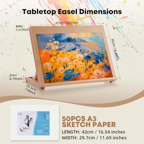Wooden Table Top Easels for Painting A3 18.5"x14.2" Tabletop Easel