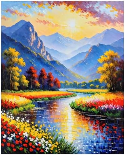 Lovepefe Scenery Paint by Numbers Kit for Adults Flowers Paint by Numbers Mountain Stream DIY Canvas Oil Painting for Gift Home Wall Decor 16x20 Inch