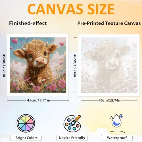 CRZMODE Highland Cow Paint by Numbers Kit for Adults, Cow Paint by Numbers for Adults, Acrylic Painting Crafts for Home Decor Gift (16x16inch)