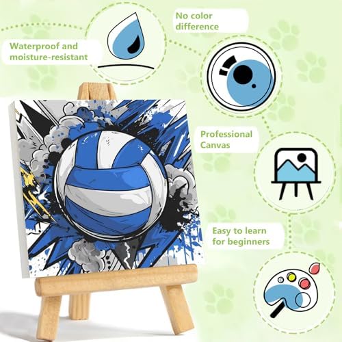 Reivworl Volleyball Paint by Numbers Kit for Kids with Frame 8×8 inch