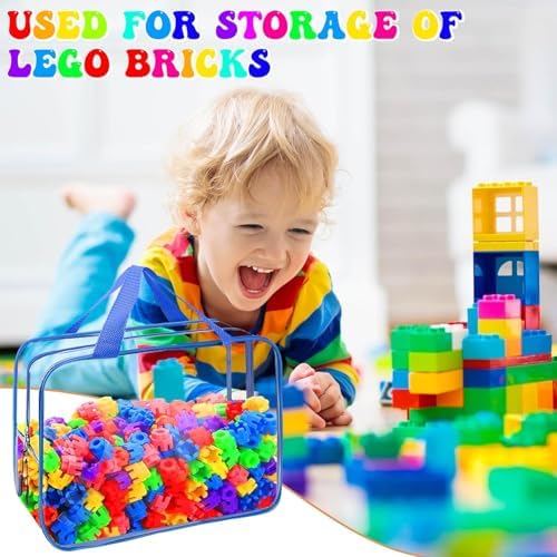 8 Packs XL Toy Storage Bags, Reusable Clear PVC Board Game Storage, Toy Storage Organizer Bags with Zipper for Building Blocks, Puzzle and Handmade Accessories, Clear Toiletry Bag (8 Color, X-Large)