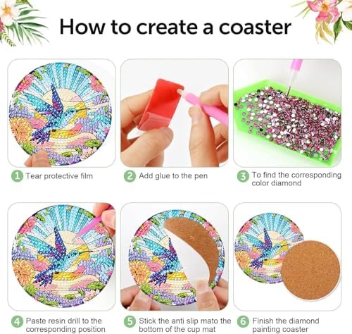 8 Pcs Diamond Art Coasters Kit for Adult with Holder, Diamond Coaster 4x4in