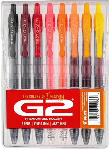 PILOT G2 Gel Roller Pens, G2 Boost Red Pens Pack, 8 Pack Pouch, Assorted