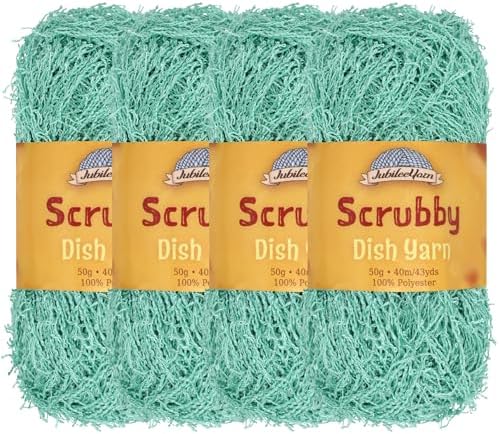 JubileeYarn Scrubby Dish Yarn - 50g/Skein Dishcloth Polyester - Carribean Green - 4 Skeins