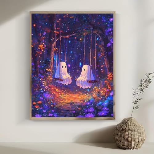 CraftBliss Halloween Forest Ghost Paint by Numbers Kit for Adults Beginners, DIY Paint by Numbers Kits for Adults Without Frame, Acrylic Paint Canvas Painting Kits Art Home Decor 16x20 Inch