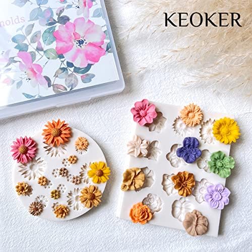 KEOKER Polymer Clay Flower Molds - 2 Pcs Molds for Jewelry Making, Clay Cutters for Earrings Decoration (Medium Flower)