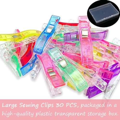 Large Sewing Clips for Fabric and Quilting 30 Pcs, KOLUP Jumbo Quilting Clips and Sewing Fabric Clips Crafting Tools Assorted Colors Premium Plastic Clips Sewing Notions for Sewing Quilting Supplies