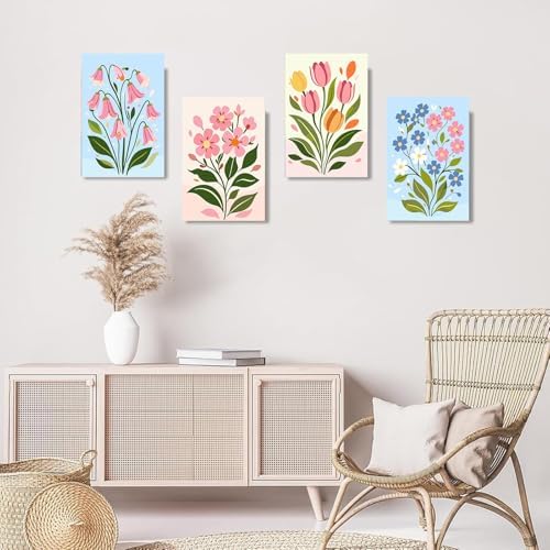 Gemozaic 4 Pack Paint by Numbers Kit for Adults with Frame, Easy Flowers