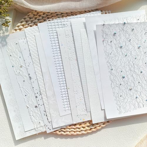 30 Sheets A5 Cream White Textured Scrapbook Paper & Mesh Fabric Set
