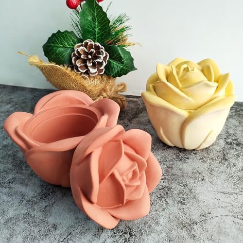 Wehous 3D Rose Box Mold with Lid, Flower Jar Bowl Resin Mold Silicone, Unique Candle Holder Container Storage Silicone Molds for Epoxy Resin, DIY Jewelry Trinket Holder Concrete Cement Craft Decor