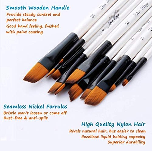 Artist Paint Brushes Set, 12pcs Professional Angular Paintbrushes for Acrylic Watercolor Oil Painting, Face Body Nail Art, Crafts, Canvas, Rock, Shoes, Paint by Number, Miniature Model & Fine Detail