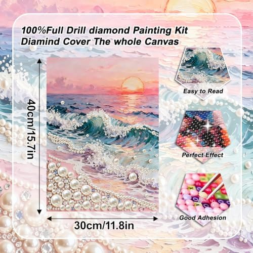 5D Diamond Art Pearl Painting Kits for Adults,DIY Diamond Art Kits for Wave