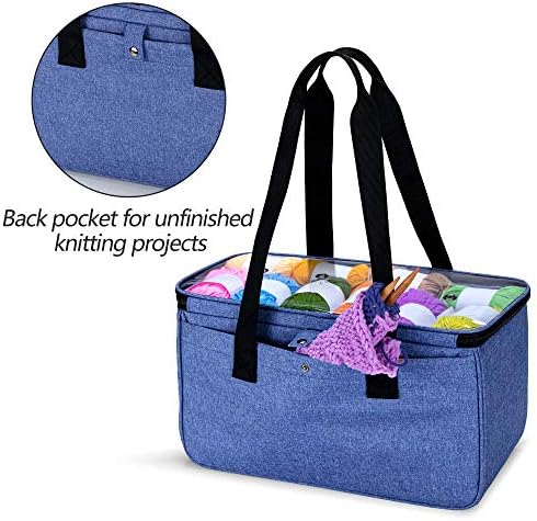 Yarwo Crochet Bag Knitting Organizer, Yarn Storage Tote with Multi-Pockets