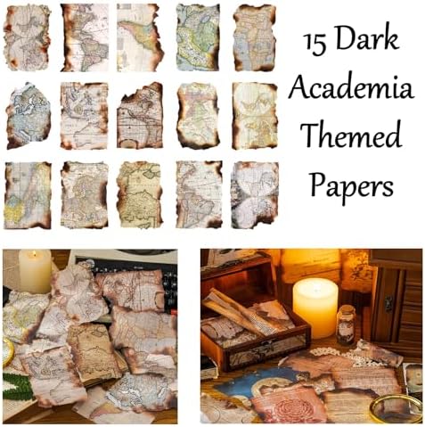 Vintage Aesthetic Scrapbook Supplies Kit with Scrapbook Paper, Stickers, Bookmarks for Scrapbooking, DIY Albums, Junk Journals, Bullet Journals, Dark Academia Aesthetic Decor (Dark1 129 Pcs)