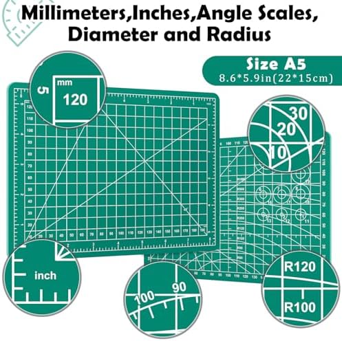 A5 Cutting Mat,8in x 6in Small Self Healing Sewing Mat Rotary Cutting Mat Double Sided Thickened Craft Cutting Board for Hobby Fabric Precision Sewing Modeling Quilting Projects,Green