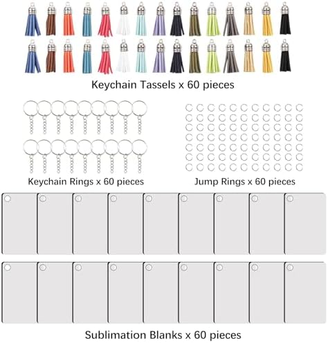 240Pcs Sublimation Keychain Blanks Double Sides 80 MDF Sublimation Keychains Blank with 160 Rings and Clips
