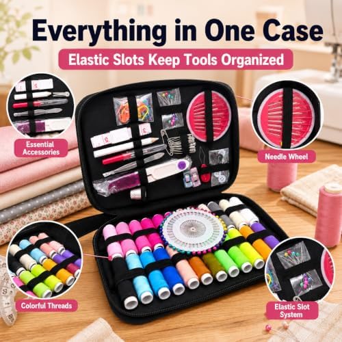 LEIYULY Sewing Kit for Adults, Needle and Thread Kit, Sewing Supplies (128_Black)
