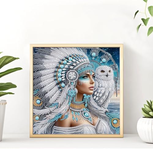 AiYuanzsh 5D DIY Special-Shaped Diamond Painting Kit – Goddess with White Owl, 30x30cm Crystal Rhinestone Art for Home Wall Decor, Gifts for Women Adults Beginners