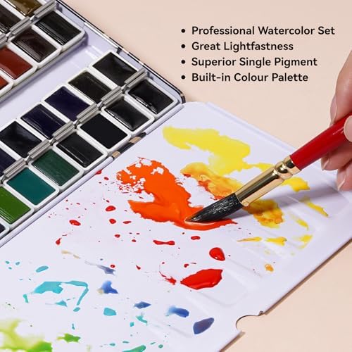 Paul Rubens Artist Watercolor Paint Set,48 Vibrant Colors in Portable Box, Great Lightfastness, Perfect Travel Professional Watercolor Set for Artists, Beginners, Adults