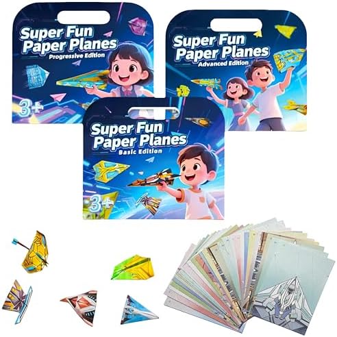 JUJOYYS 3 Difficulty Level Paper Airplane Kits with 36 Classic Designs 108 Sheets of Colorful Origami Paper,Crafts Origami Book Airplane Gifts for Kids Boys and Girls Ages 6-8,8-12